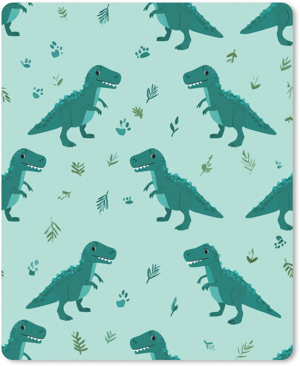 Muismat 19x23 cm - Mousepad Donkergroen - Dinosaurussen - Afdrukken - Bladeren - Muismatten