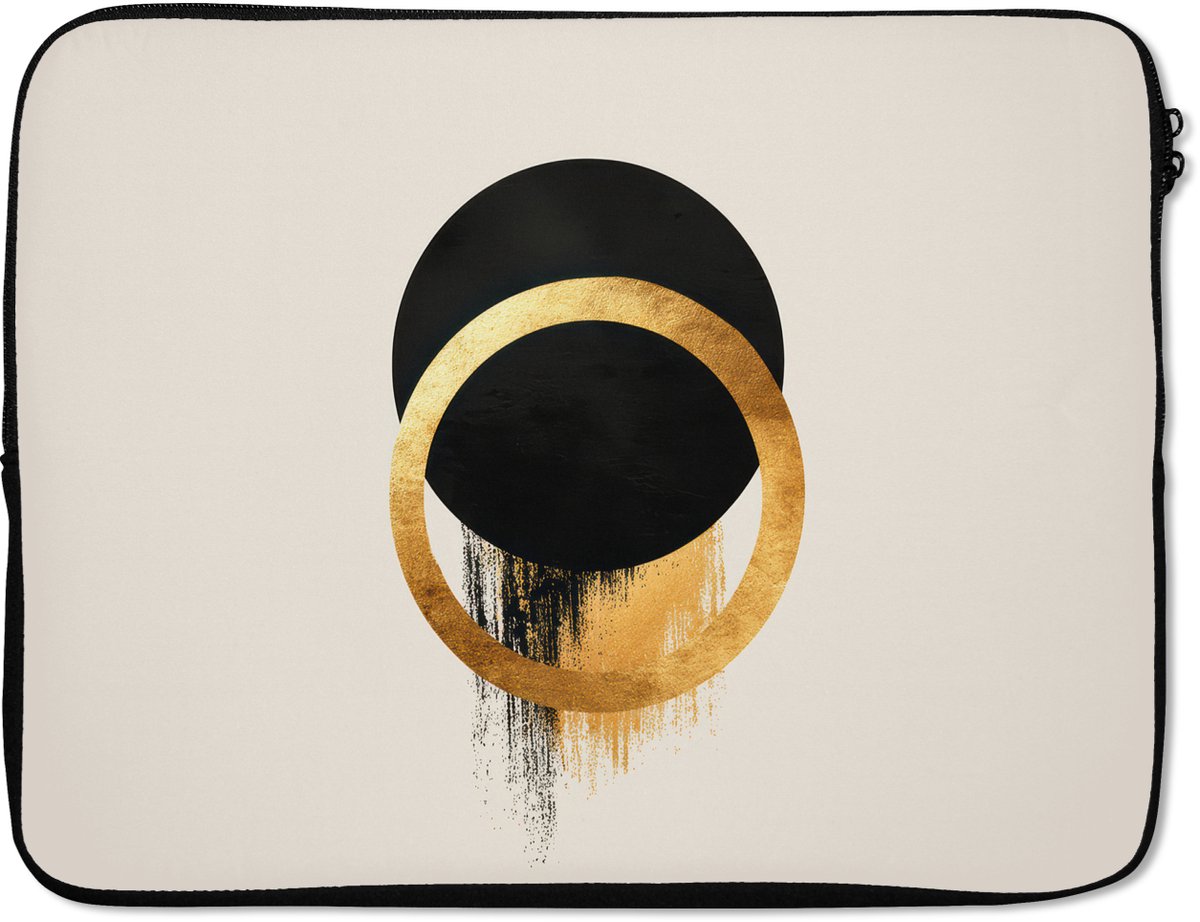 Laptophoes 15.6 inch - Abstract ontwerp - Zwarte cirkel - Verfvlekken - Laptop sleeve - Binnenmaat 37x26 cm - Zwarte achterkant