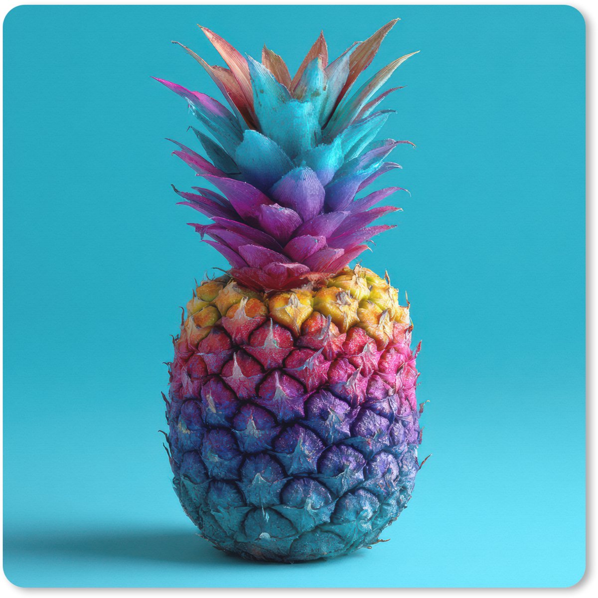 Muismat XXL 80x80 cm - Bureau onderlegger - Bureau mat Ananas - Regenboog - Blauw - Popart - Bureaumat - Gaming mousepad xl - Bureaulegger groot - Computer deskmat