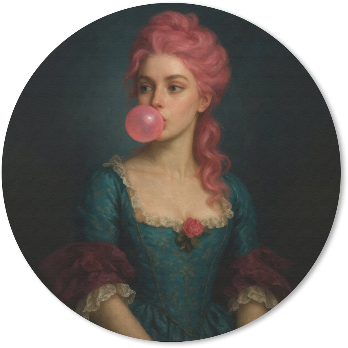 Muismat rond 50x50 cm - Mousepad Vrouw - Portret - Kauwgombel - Ronde muismatten