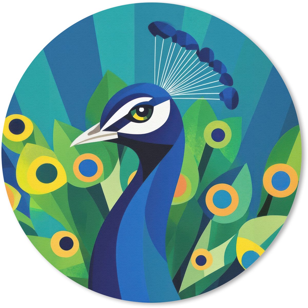 Muismat rond 30x30 cm - Mousepad Pauw - Cirkels - Blauw - Ronde muismatten