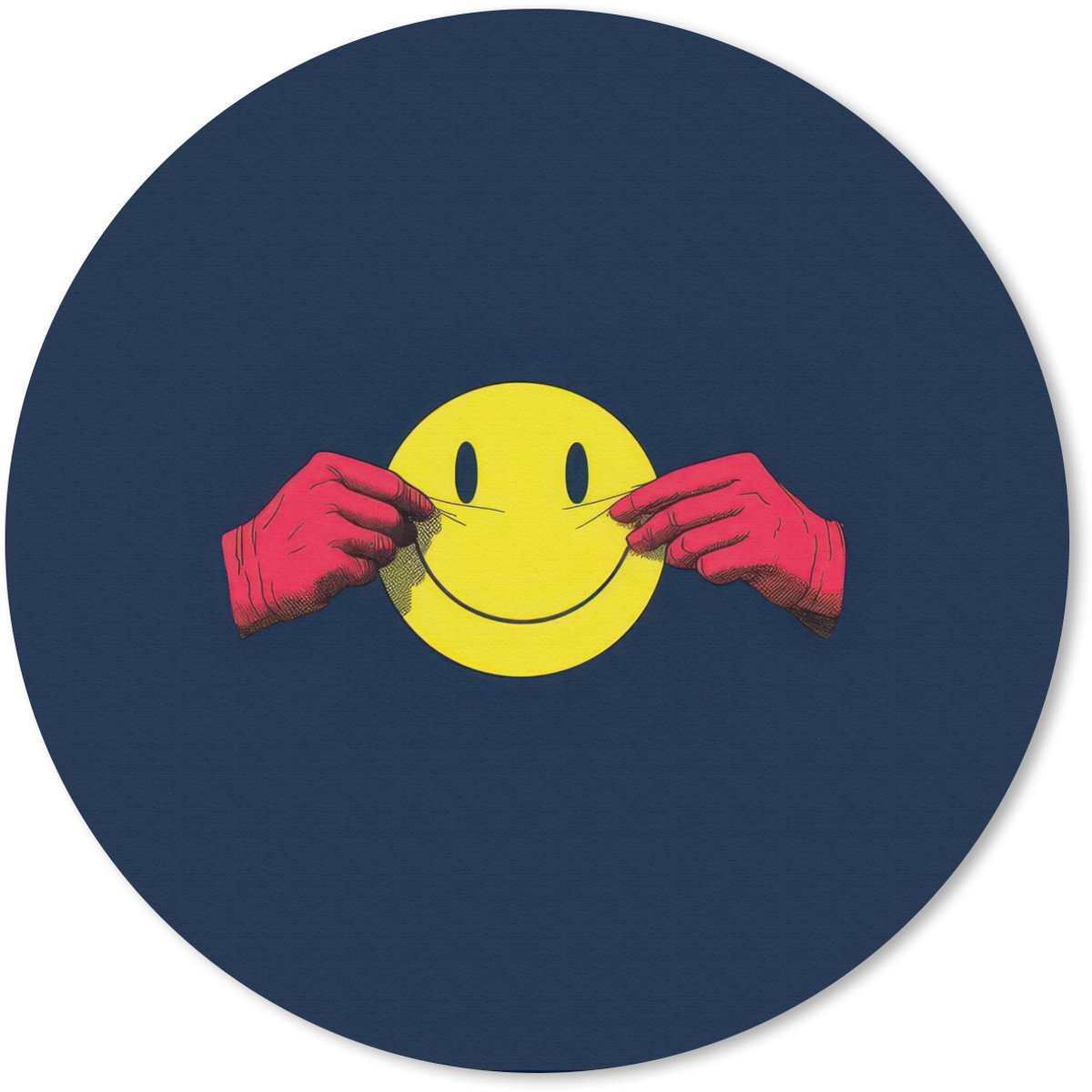 Muismat rond 40x40 cm - Mousepad Smiley - Geel - Handen - Minimalistisch - Ronde muismatten