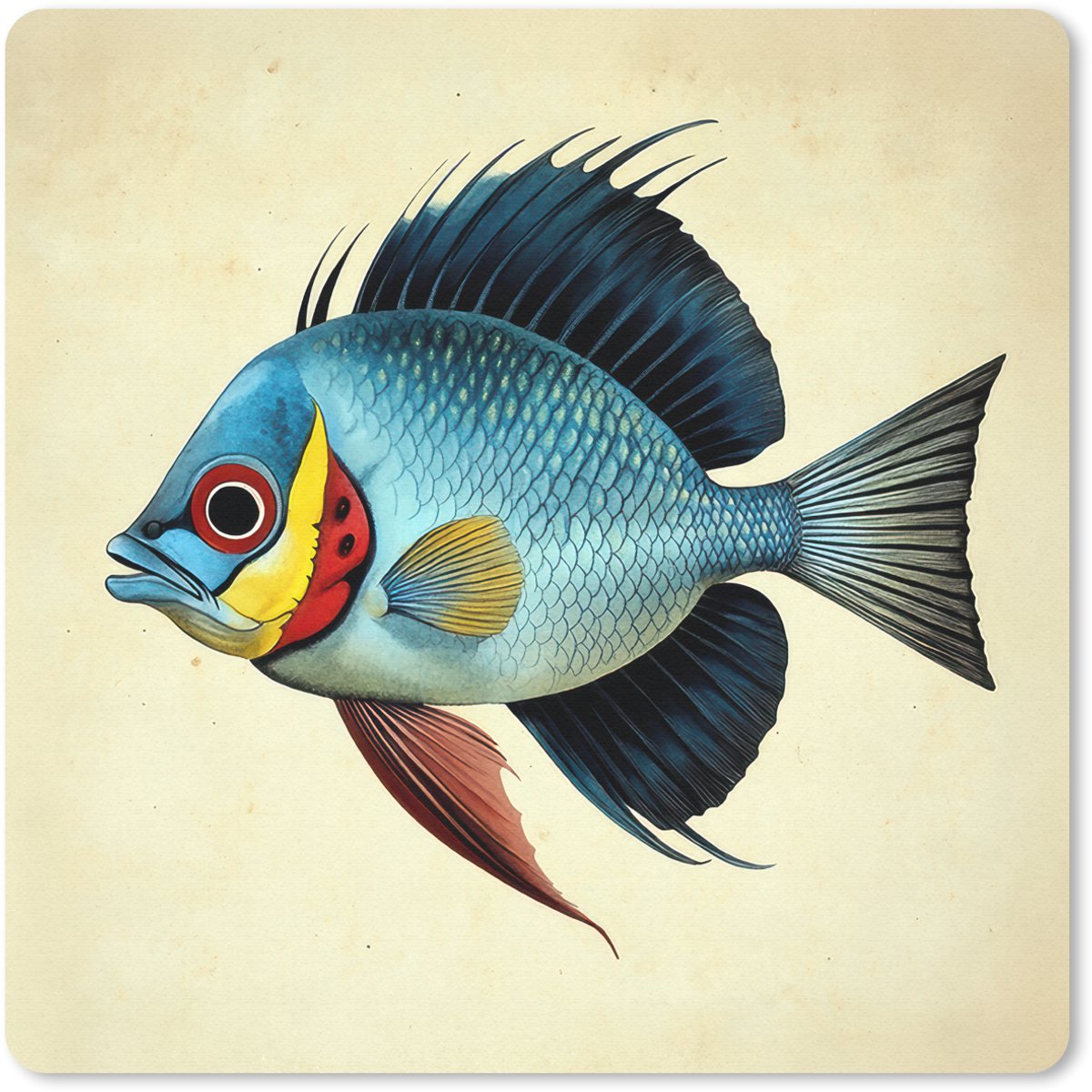 Muismat 20x20 cm - Mousepad Blauw - Kieuwen - Vis - Illustratie - Muismatten