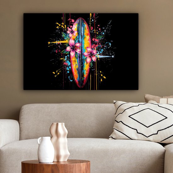 Canvas schilderij 90x60 cm - Wanddecoratie Graffiti - Sport - Surfen - Zomer - Muurdecoratie woonkamer - Slaapkamer decoratie - Kamer accessoires - Schilderijen op canvas