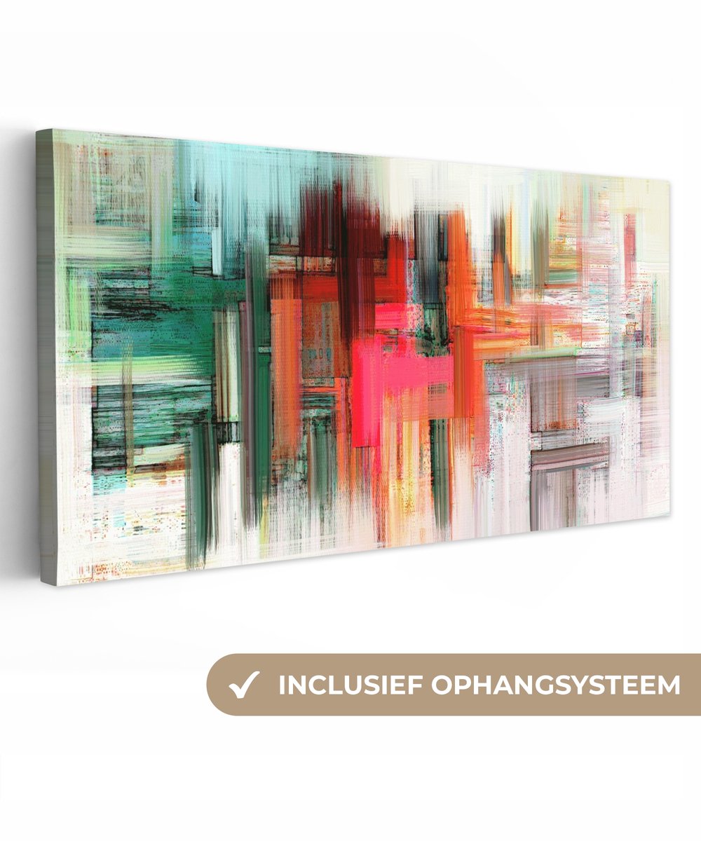 Canvas - Olieverf - Schilderij - Abstract - Kunst - Kleuren - 160x80 cm - Muurdecoratie - Interieur