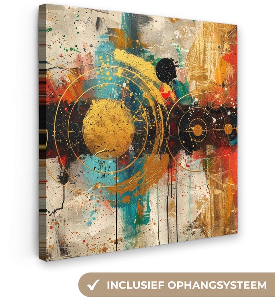 Peinture sur toile 90x90 cm - Décoration murale Art - Abstrait - Esthétique - Or - Décoration murale salon - Décoration chambre moderne - Tableaux abstraits