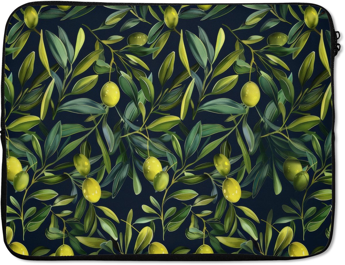 Laptophoes 15.6 inch - Citroenen - Bladeren - Natuurlijk - Laptop sleeve - Binnenmaat 37x26 cm - Zwarte achterkant