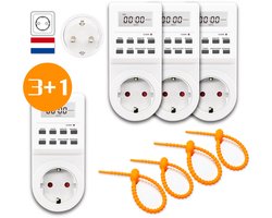 Colorful Sun® Tijdschakelaar - Timer stopcontact - 3+1 stuks - Schakelklok - Voor Binnen - Met randaarde - Tijdschakelaars - Een hele week timer - Vierkant - Analoog - Dagprogramma - Tijdschakelklok met Kinderbeveiliging - Energiebesparing
