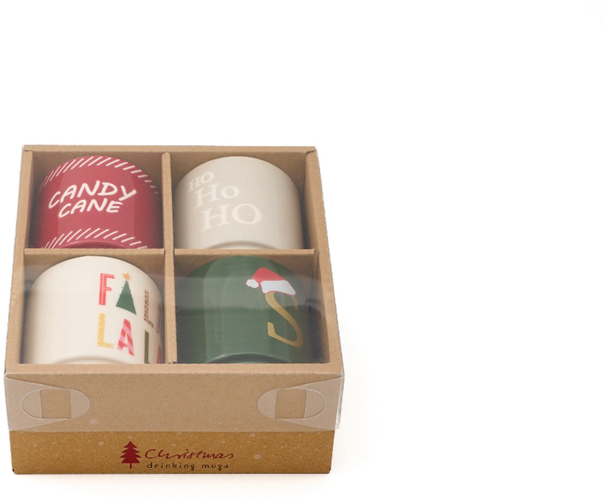Koopman Kerstmok Set - Nieuwe Bone Porselein, 4 stuks, 300 mL