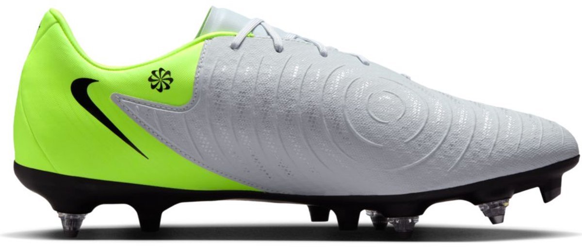 Grijze Nike Phantom GX 2 Academy voetbalschoenen met groene details, maat EU 45 1/2, ontworpen voor optimale prestaties.
