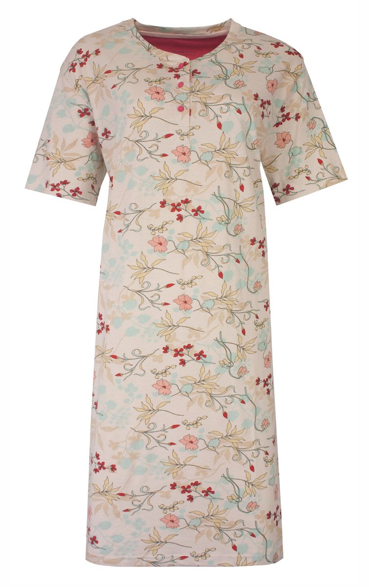 Tenderness Dames Nachthemd - Botanisch Patroon - Beige rood