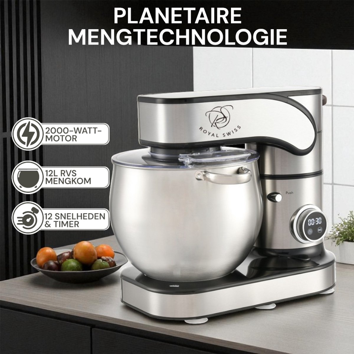 Royal Swiss SC-603E - 12L Keukenmachine 2000W Planetaire Mixer thumbnail 6