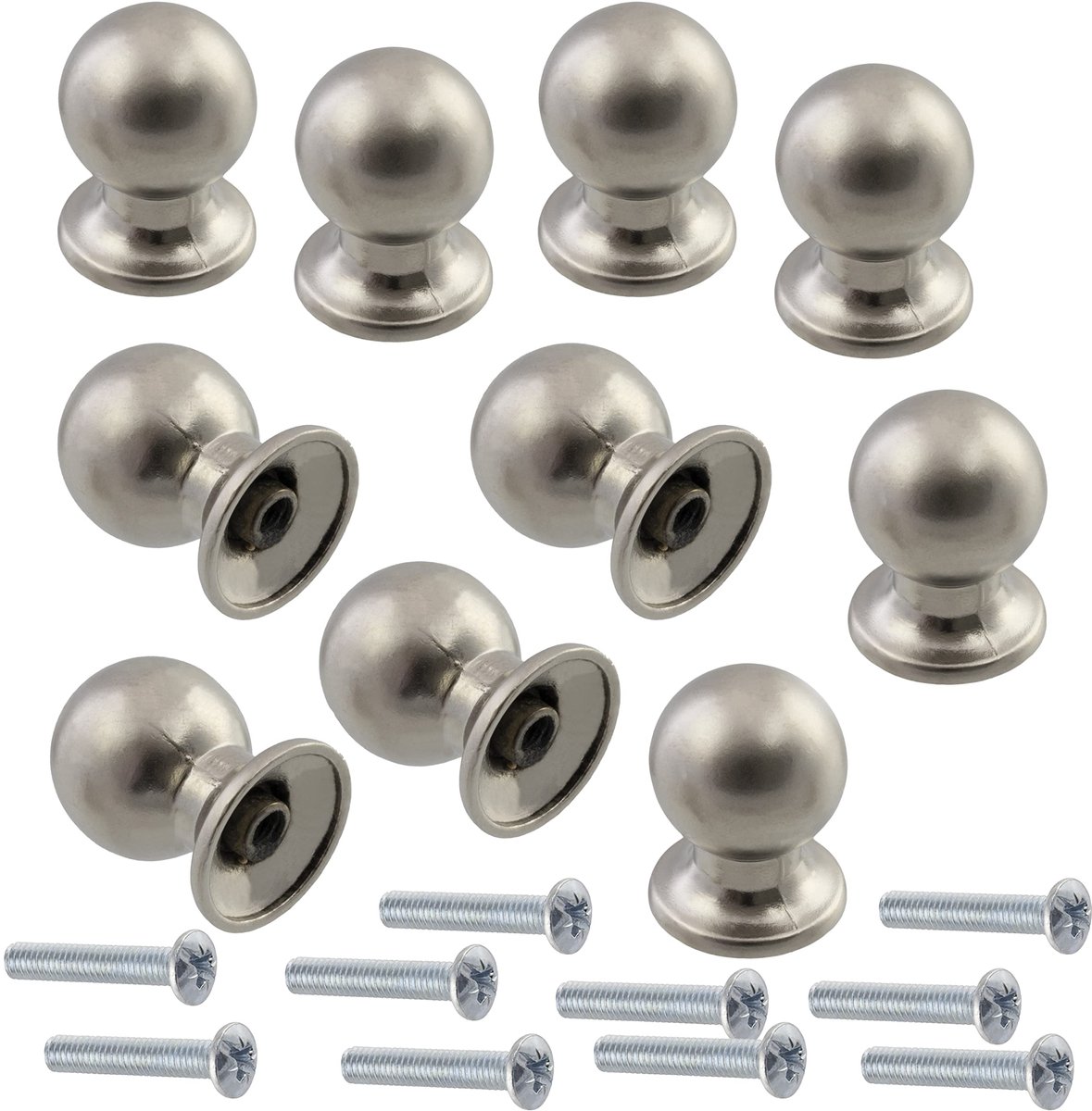 Set van 10 metalen meubelknoppen met satijnafwerking, Ø18 mm, geschikt als deurgreep voor keuken en woonkamer, duurzaam en stijlvol design