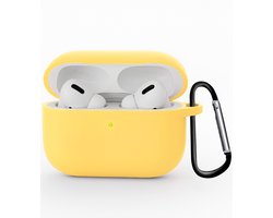 Hoesje - Geschikt voor Apple Airpods Pro 3 - Siliconen Hoes met Clip - Silicone Case Cover - Geel