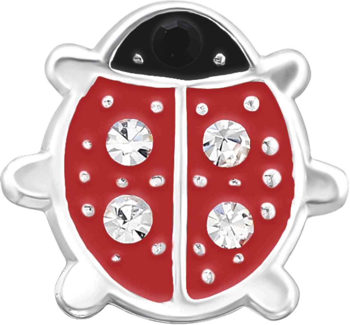 Lieveheersbeestje Kinder Oorstekers van Sterling Zilver met Kristal en Epoxy