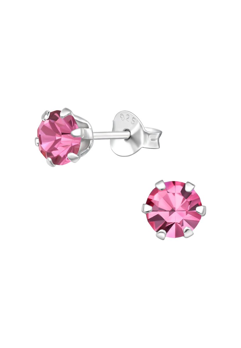 MAXTE 925 Zilveren Oorknopjes met Kristal - Ronde Stud Oorbellen - Sterling Zilver - 5 mm - Hypoallergeen