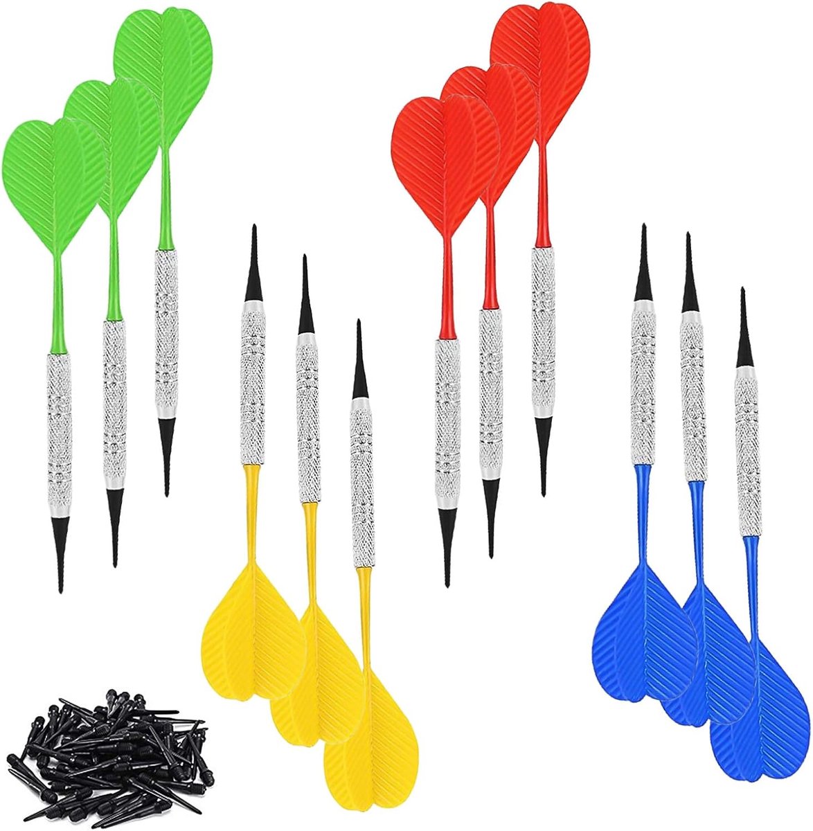 Pack of 12 Plastic Dart Tips - 4 Kleuren - Sterk en Duurzaam - Inclusief 36 Vervangtips - Voor Beginners en Dartliefhebbers