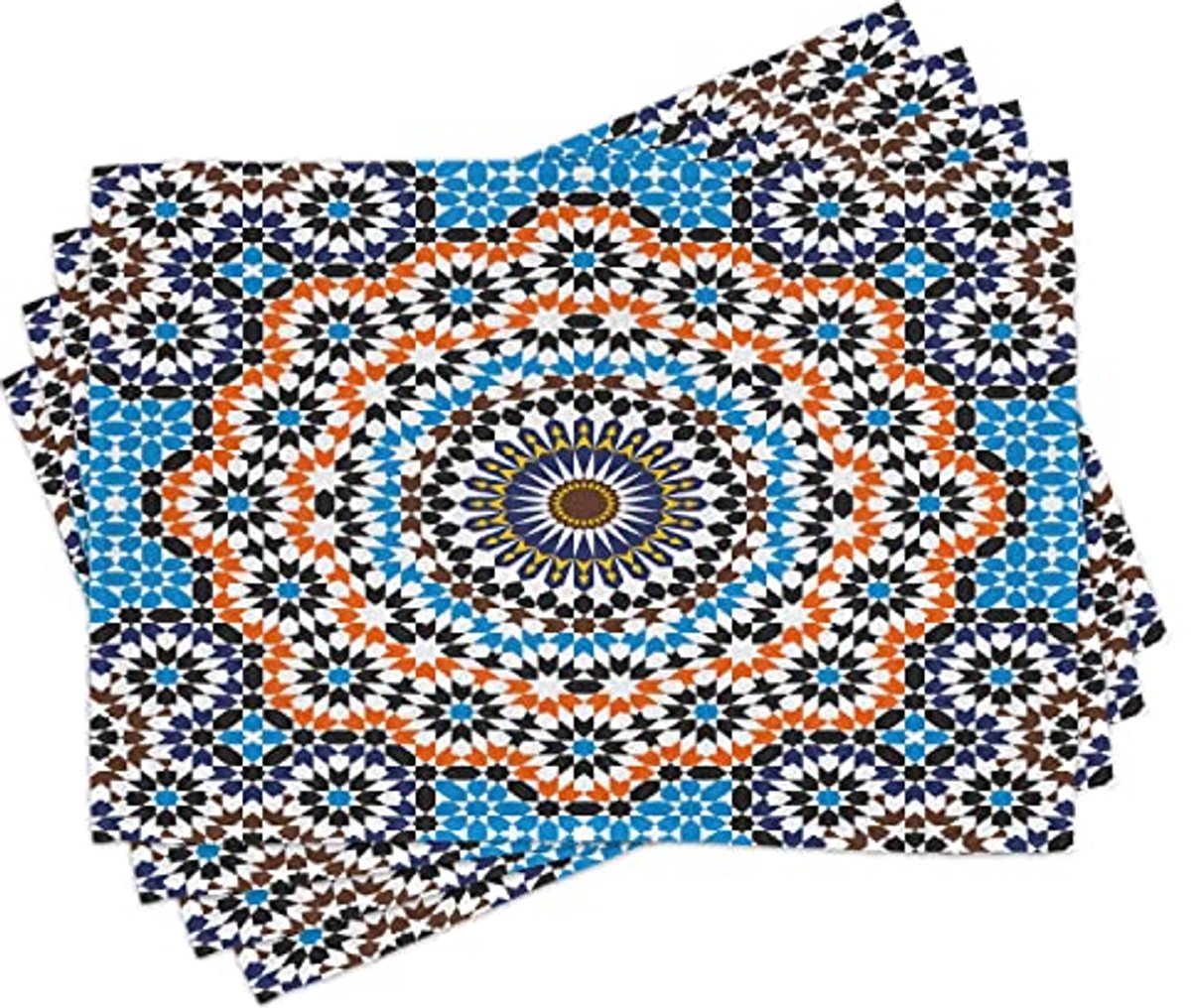 Wasbare placemat set van 4, kleurrijke Marokkaanse keramische tegels voor de eettafel