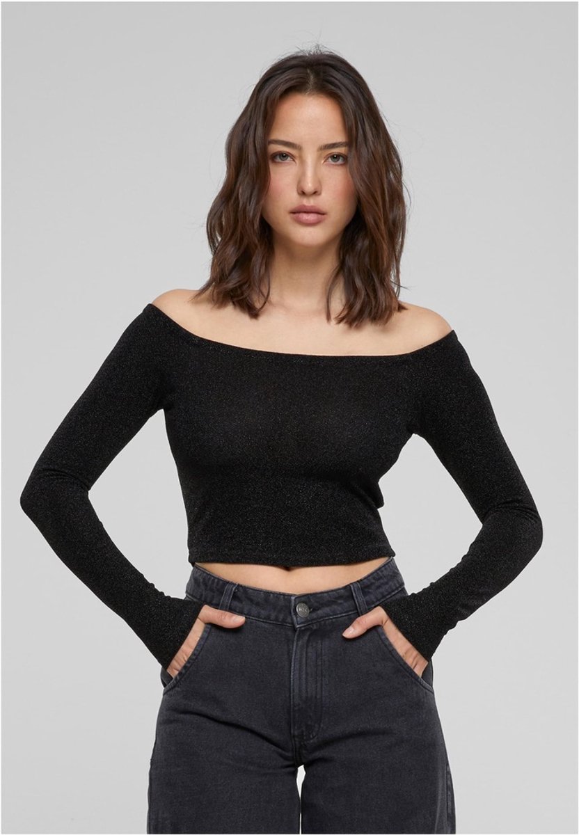 Urban Classics Off shoulder Glitter Longsleeve top M Zwart