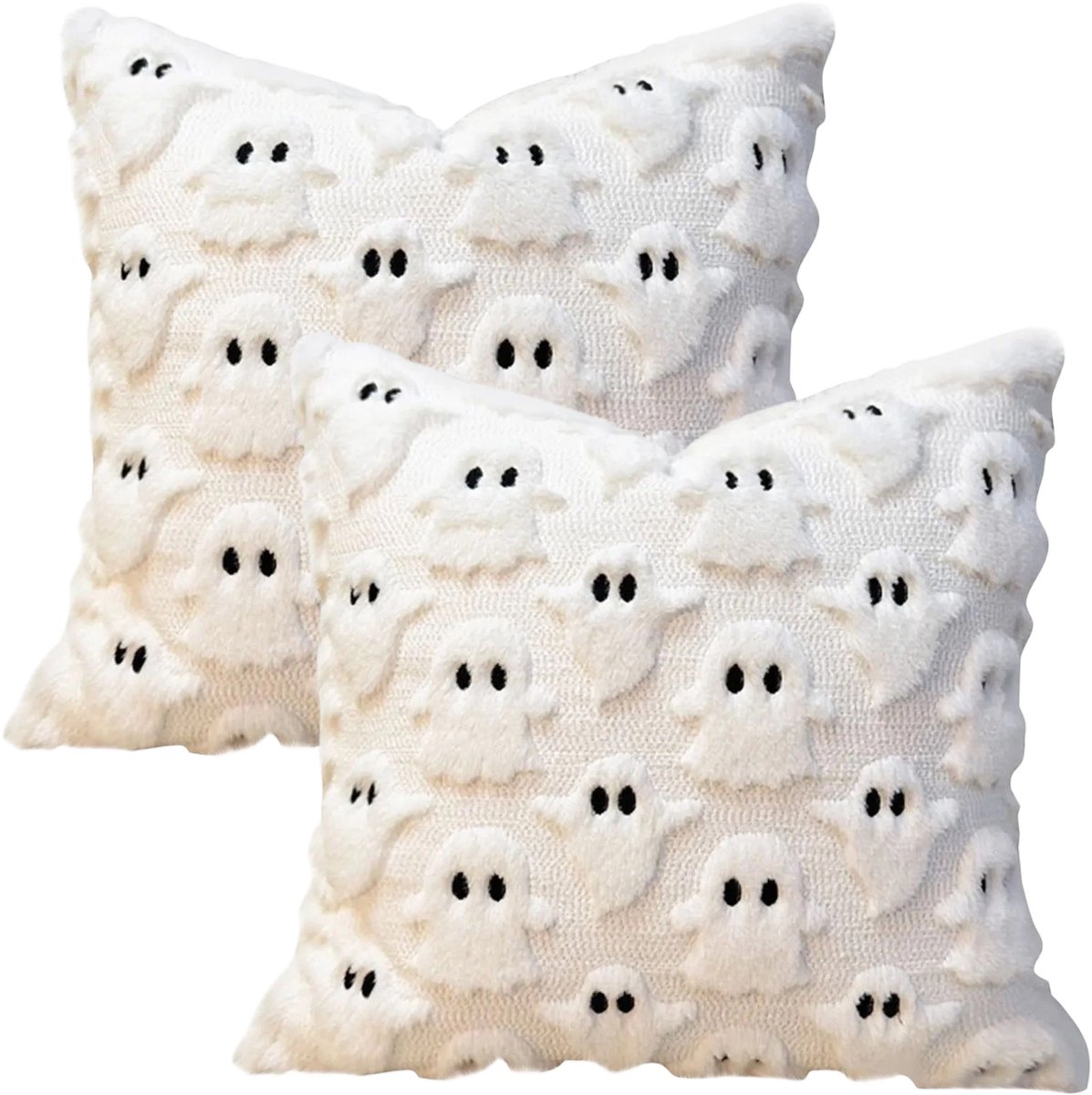 QTTVBTNA - Halloween Kussenslopen - Spook Design - Sierkussensloop - Huisdecoratie - Seizoensversiering - Voor Woonkamer & Slaapkamer - Wit - 45x45cm - 2 stuks