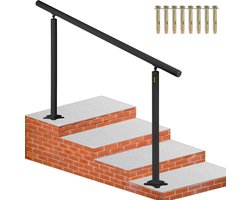 VEVOR Trapleuning Kit 0-5 Stappen Buiten Trapleuning 152,8 x 91 cm Pijp Trapleuning van Aluminium met Voorgeboorde Gaten en Alle Benodigde Expansiebouten, 70 kg Laadvermogen voor Huizen Tuinen Zwart