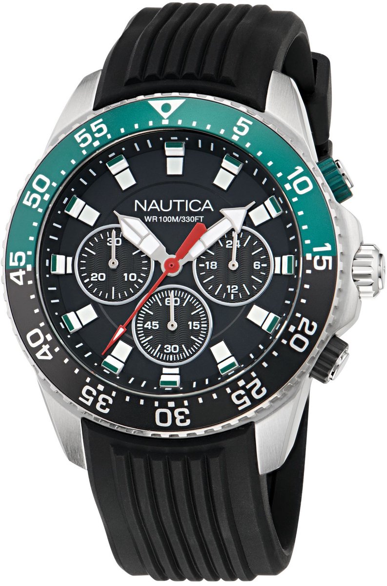 Nautica Nautica One Quartz Analoog Horloge Zwart Material 100% Roestvrij Staal 100% Siliconaarmband 45 mm NAPNOF502