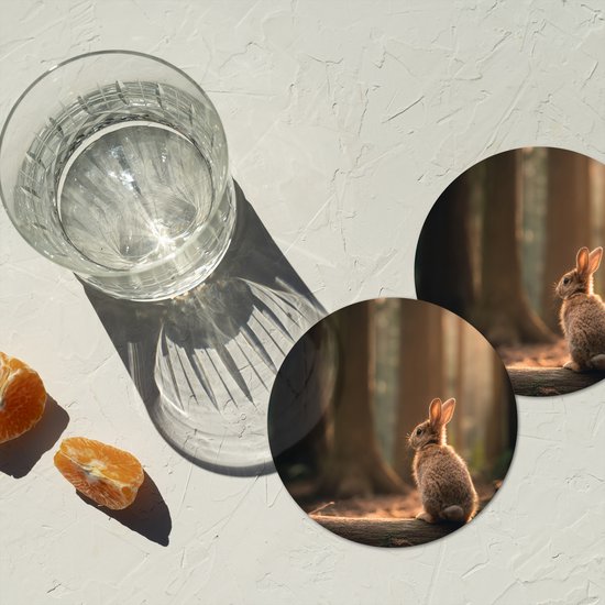 Sous-verres de verre ronds - Lapin - Forêt - Rayons de soleil - 10 x 10 cm - Lot de 6