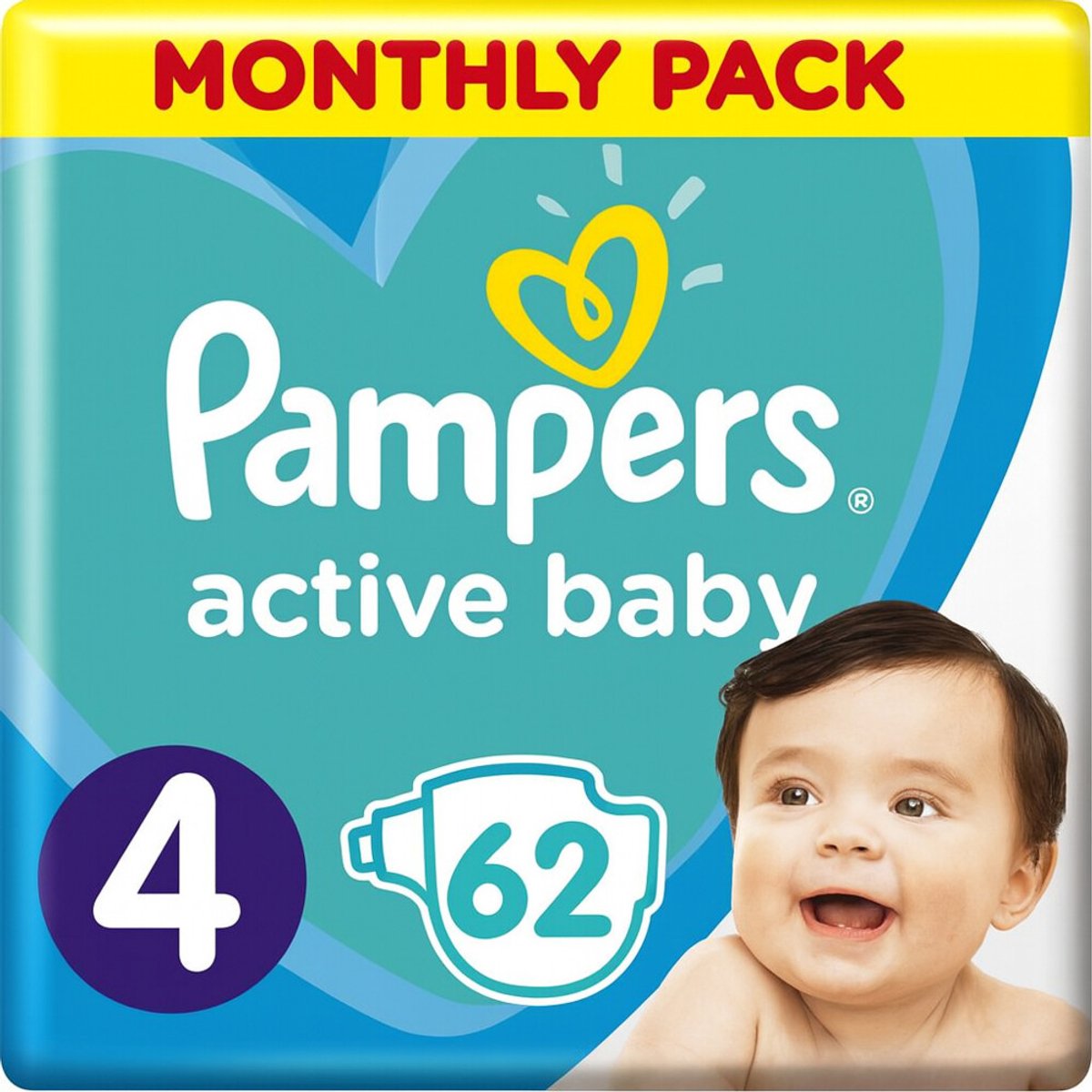 Pampers Active Baby Luiers Maat 4 (9-14 kg) - 62 stuks
