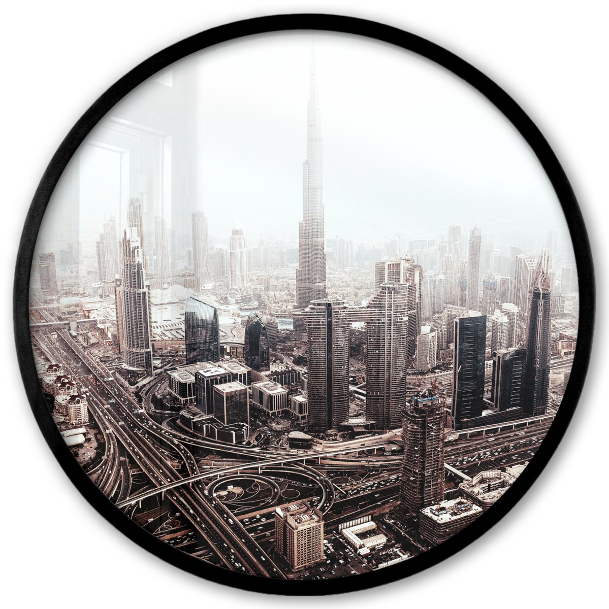 FrameYourWall Poster in lijst Rond - Fotolijst 40x40 cm - Posters - Stad - Architectuur - Gebouwen - Zwart wit - Ronde posterlijst zwart - Decoratie - Wanddecoratie woonkamer - Muurdecoratie slaapkamer Multicolor
