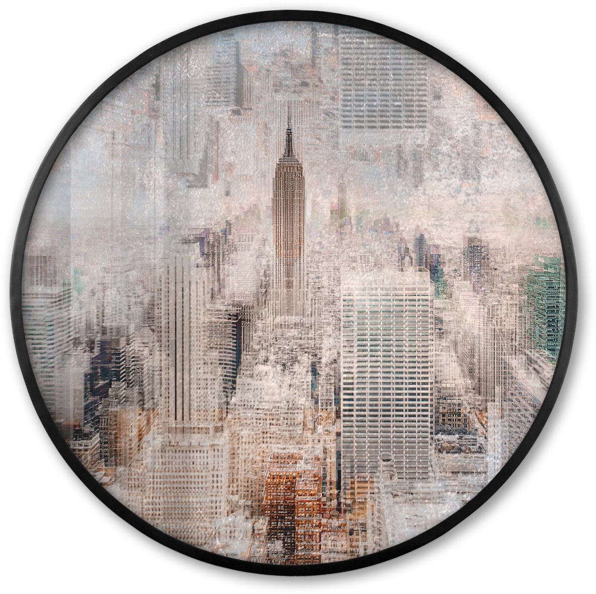 FrameYourWall Poster in lijst Rond - Fotolijst 80x80 cm - Posters - New York - Stad - Skyline - Gebouwen - Kunst - Ronde posterlijst zwart - Decoratie - Wanddecoratie woonkamer - Muurdecoratie slaapkamer Multicolor