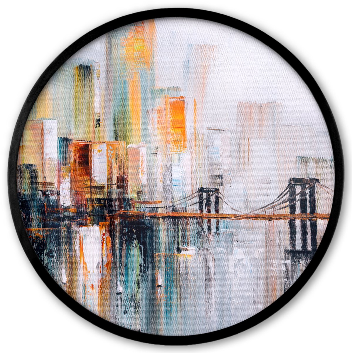 FrameYourWall Poster in lijst Rond - Fotolijst 40x40 cm - Posters - Olieverf - Schilderij - Skyline - Abstract - Ronde posterlijst zwart - Decoratie - Wanddecoratie woonkamer - Muurdecoratie slaapkamer Abstract - Skyline