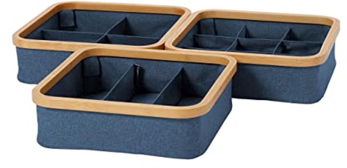 Opvouwbare organizer met bamboeframe - 3-delige set met verschillende vakken