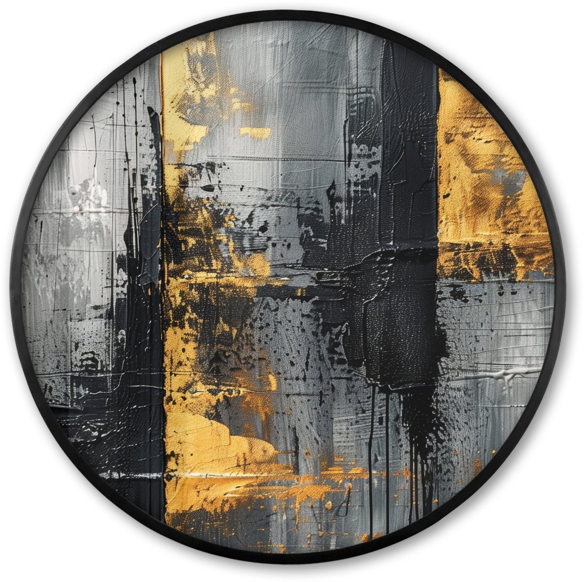 FrameYourWall Poster in lijst Rond - Fotolijst 80x80 cm - Posters - Modern - Goud - Grijs - Patroon - Ronde posterlijst zwart - Decoratie - Wanddecoratie woonkamer - Muurdecoratie slaapkamer