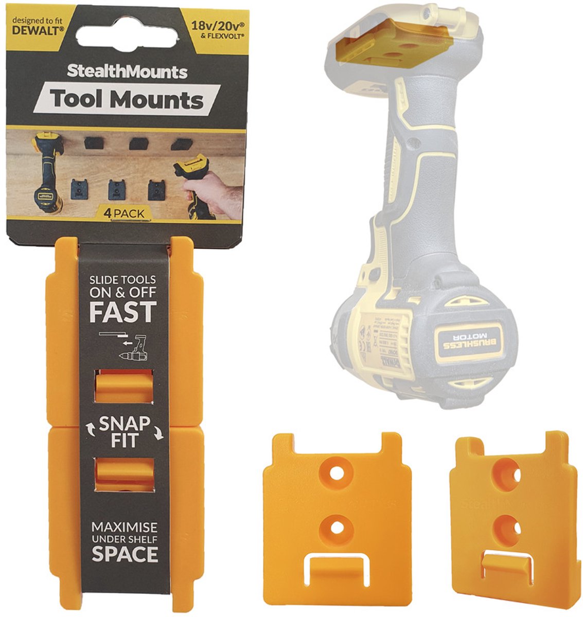StealthMounts TM-DW18-YLW-4 Machinehouder voor DeWALT XR - Geel - 4-pack