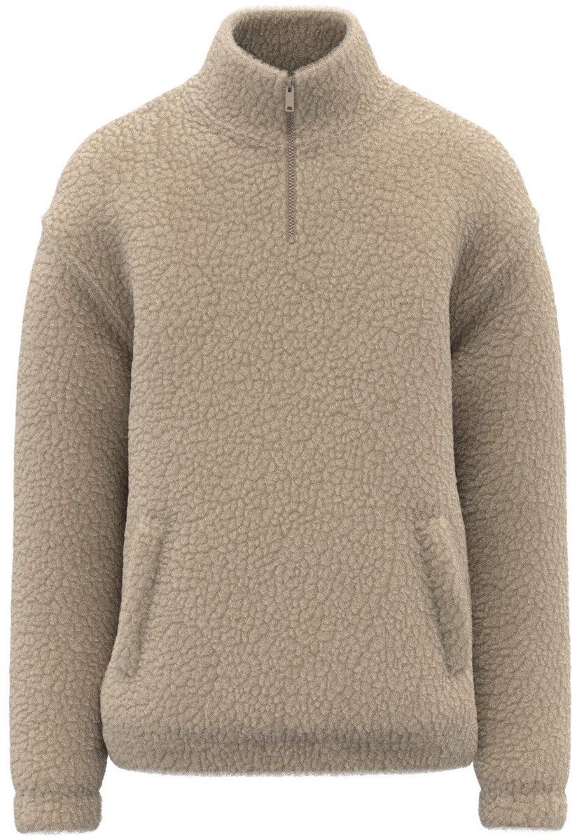 Spasso Uniseks sweater van sherpa met kwartrits en afhangende schouders SP403 - Wet Sand - XS