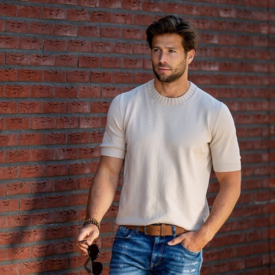 DTCH. FIT Ceintures Homme Nubuck Jaxx & Cuir Mason - Riem Cognac & Marron Foncé - Ceinture Jeans - Taille ceinture 95cm - Longueur totale 110cm - 2 Pièces