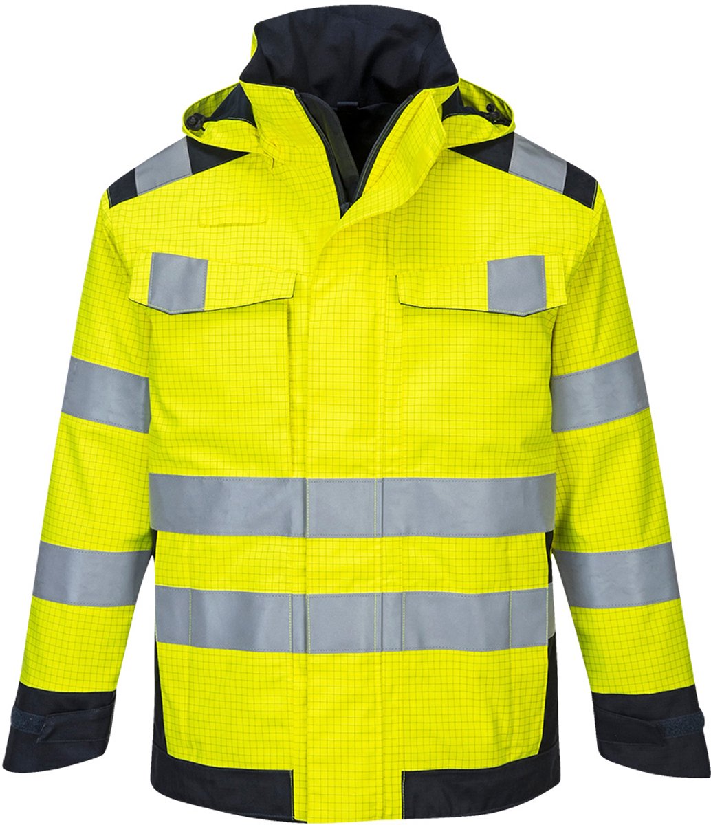 Portwest Modaflame Rain multinormen Arc jack MV70 /Marine Geel
