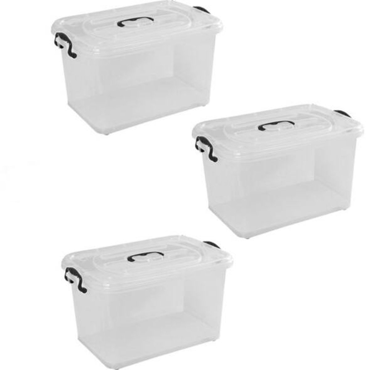 BRASQ Plastic Opbergbox 50 Liter - Set van 3 - Opbergdoos met deksel - Met Wieltjes