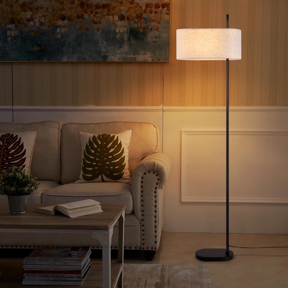 Glitzerlife Vloerlamp Zwart Vintage Retro Industrieel - Met Stoffen Kap E27 Fitting - Leeslamp met Voetschakelaar - Exclusief Lichtbron - Voor Woonkamer, Slaapkamer, Werkkamer & Kantoor thumbnail 6