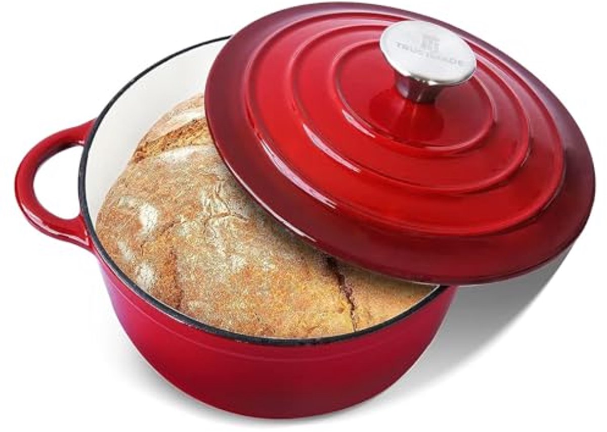 Gietijzeren Nederlandse Oven 4.5QT met Glazuur - Multifunctionele Brood Bakpot met Zelf Rijgen Deksel