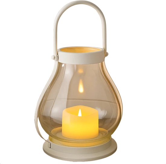 Lomera Led Lantaarn - Glazen Lantaarn - Metalen Frame - Led Kaars - Draagbare Lantaarn - Sfeerverlichting - Windlicht - Energiezuinige Verlichting - Kerstverlichting - Tafellamp