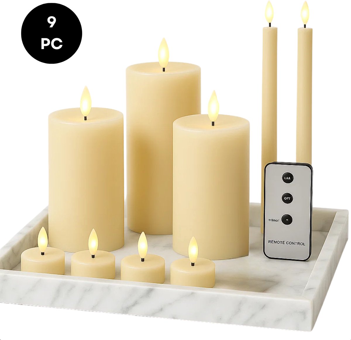 Lomera LED Kaarsenset - Met Afstandsbediening - Bewegende Vlam - 9-Delige Set - Waxkaarsen - Theelichtjes - Ivoor Kleur - Timer Functie - Realistische Kaarsen - Veilige Kaarsen - Echte Wax - Op Batterijen - Decoratieve Verlichting nvt