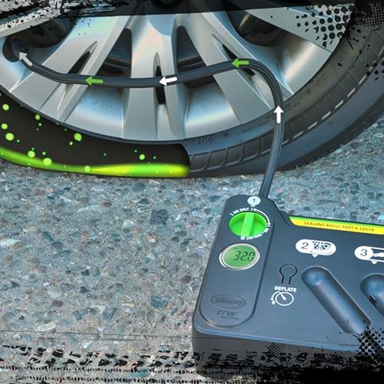 Reparatiemiddel voor Lekke Banden - Complete Noodset met Afdichtmiddel en Bandenpomp voor Auto's en Voertuigen — afbeelding 4