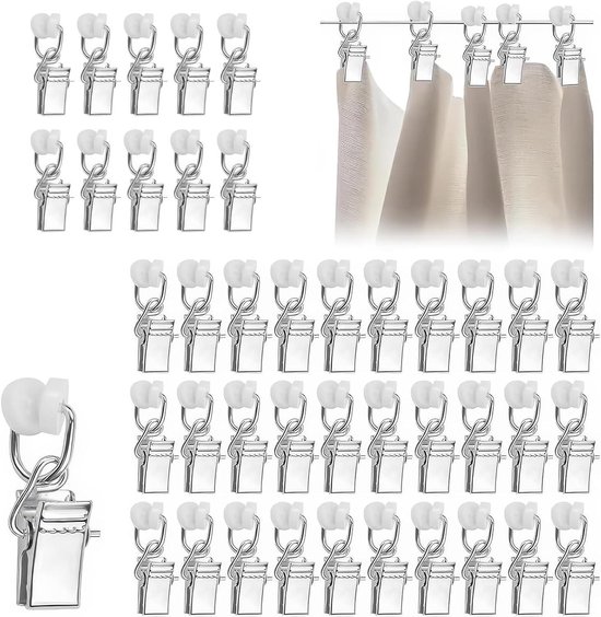48 Stuks Witte Plastic Gordijnringen En Haken - 40 Mm - Voor Het Ophangen Van Gordijnen