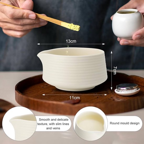 Bol à Matcha Céramique 500ml - Tasse Thé Japonais Artisanale Blanc Céramique Matcha Japonais