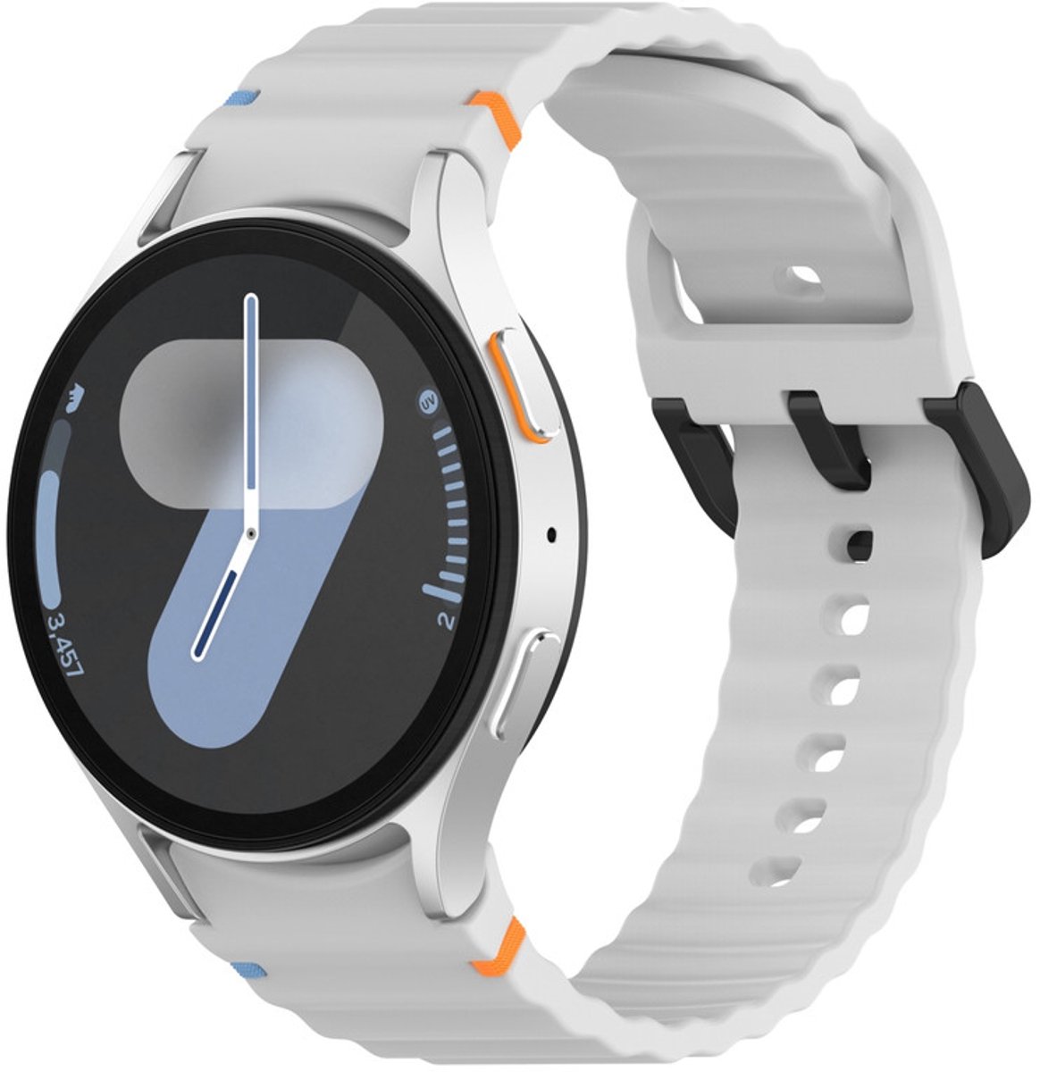 Siliconen wave bandje - geschikt voor Samsung Galaxy Watch 7 (40 & 44mm) / Watch 6 (Classic) / Watch 5 (Pro) / Watch 4 (Classic) / Watch FE - easy pin met gespsluiting - lichtgrijs