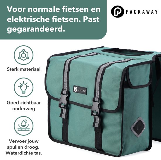 Packaway Dubbele Fietstas - Hoge Zichtbaarheid - Waterdicht - 36 Liter - Sterke Kwaliteit - Ook voor Elektrische Fiets - Groen — afbeelding 5