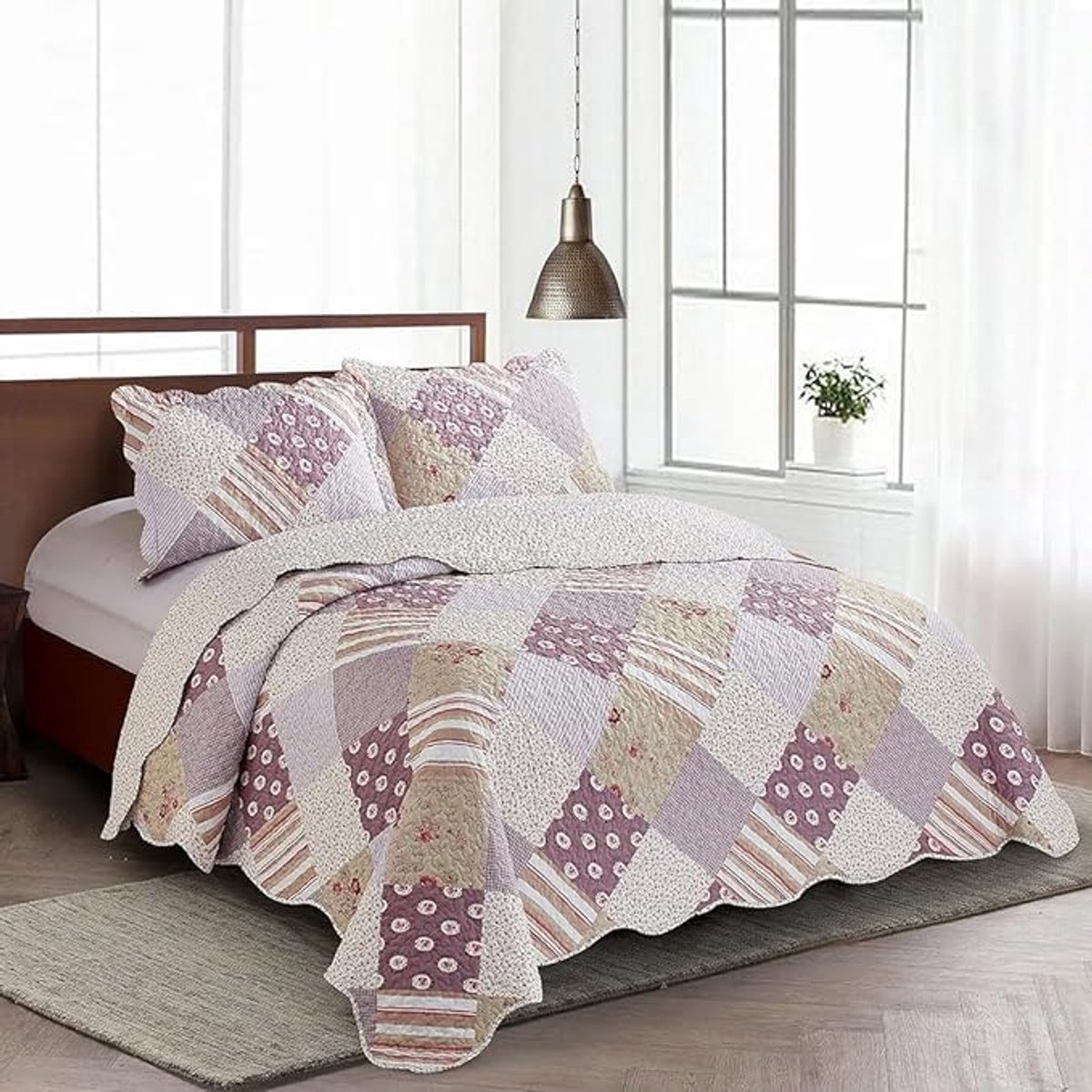 Azomor® Omkeerbare bedsprei met bloemenpatroon voor tweepersoonsbed in patchworkdesign
