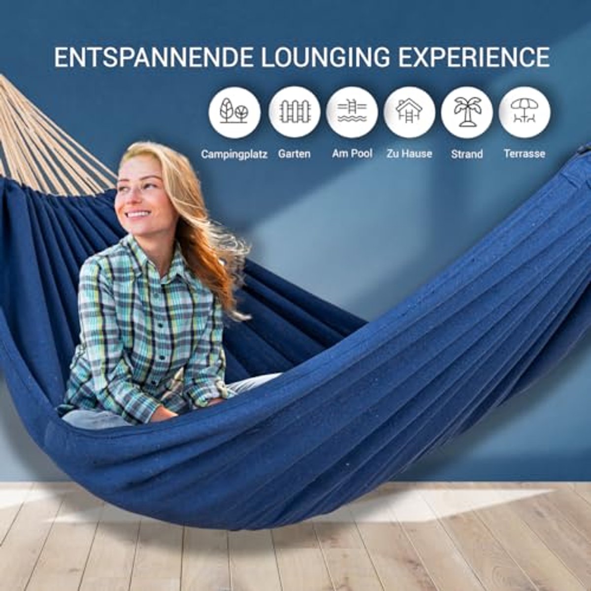 Meerpersoons hangmat 210 x 150 cm - tot 300 kg belastbaar - Blauw