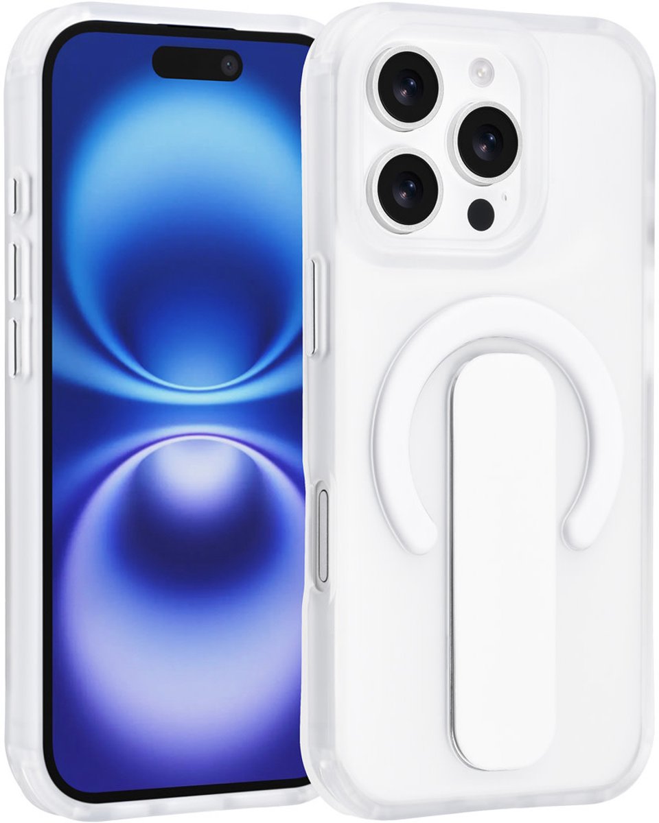 TUNIQ Anti-shock Back cover voor iPhone 16 Pro - Ingebouwde Ringstand - Zilver